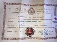 Religious relic with certificate