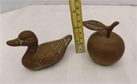 Vintage Brass duck/apple figurines