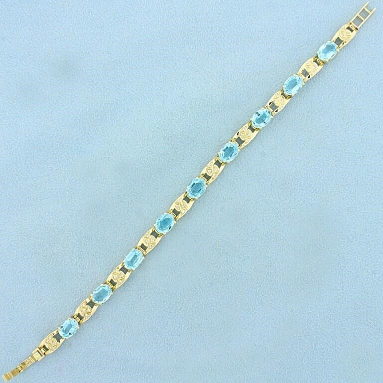 14ct TW Swiss Blue Topaz and Diamond Line Bracelet