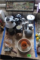 metal pots, coffee pot blue ceramics