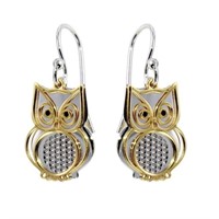 Sterling Silver Two-Tone Flat Owl Earrings