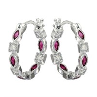 Sterling Silver Red Crystal Hoop Earrings