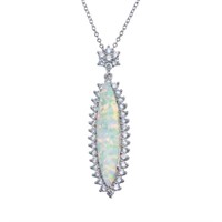 Sterling Silver Created Opal Crystal Necklace