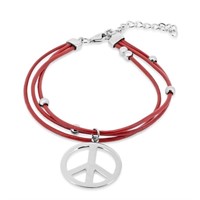 Sterling Silver Peace Red Multi Strand Bracelet