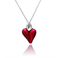Sterling Silver Red Enamel Heart Necklace