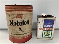 Mobiloil Drum (no top) and BP Gallon Tin