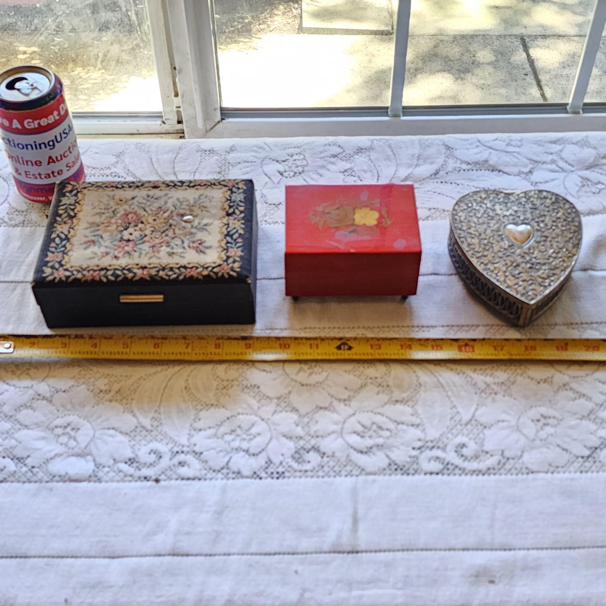 3 Vintage Jewelry & Music Boxes Needlepoint