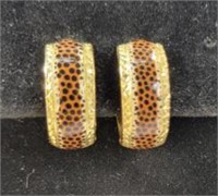 14k Gold Enamel Estate Hoop Earrings