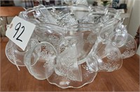 Punch Bowl, Pedestal, Cups & Hooks