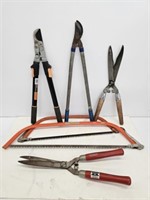 2 HEDGE SHEARS, 2 LOBBING SHEARS, 2 BOW SAWS