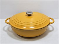 YELLOW ENAMELED CAST POT BY LA SERA - 12" X 4.5"