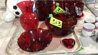 Red and assorted glassware