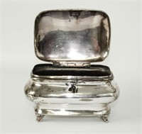 .800 Silver Domed Tea Caddy w/ Lock, 443.9g