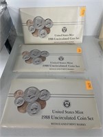 3 1988 uncirculated coin set