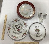 Anniversary dish lot w/ salt and pepper shakers