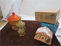 2) Glass Candy Dishes Tea Light House