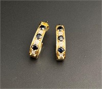 14k gold sapphire and small diamonds earrings