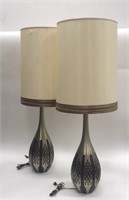 Lot of 2 Laurel Mid-Century Brass Wood Table Lamps