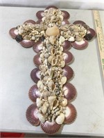 Homemade Seashell Cross, 30”T x 19”W