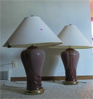 Matching Pair of burgundy lamps with shades.  30.2