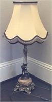 ANTIQUE BRASS AND STONE LAMP