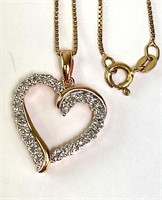 18" Sterling Diamond Heart Necklace 5 Grams