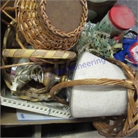 1/2 pallet baskets, silverware box, lamp