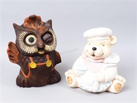 USA Pottery Owl Cookie Jar & Bear Cookie Jar