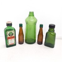 Misc mini bottles green & amber glass