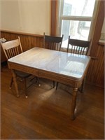 Wooden Kitchen Table and 3 Wood Chairs.