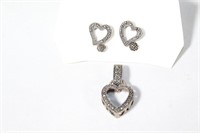 Sterling Silver & Marcasite Heart and Earrings