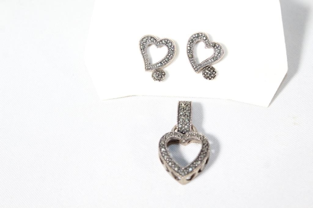Sterling Silver & Marcasite Heart and Earrings