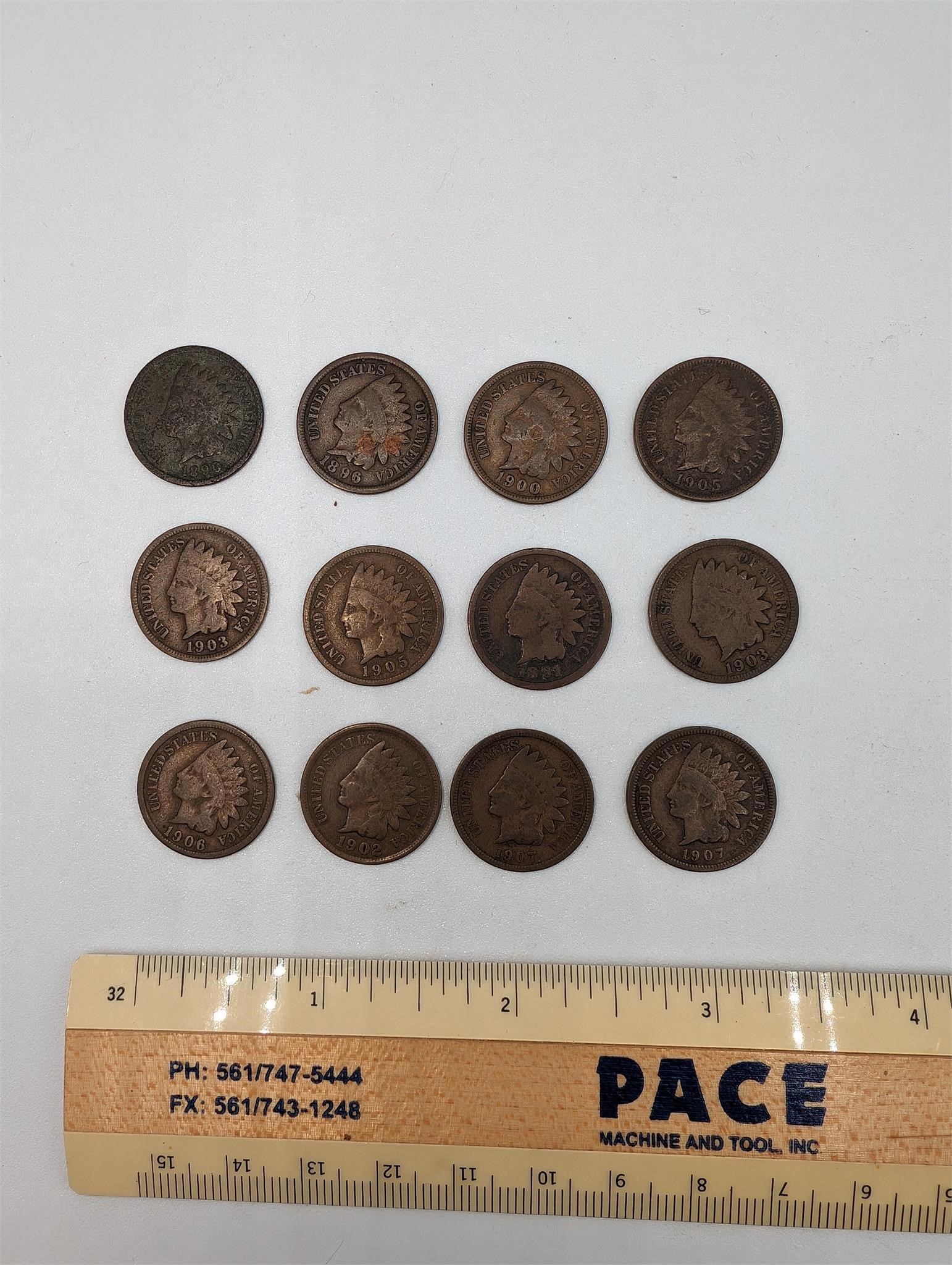 12 Pc. Indian Head Pennies