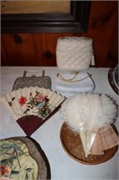 3 Vintage pocketbooks, 4 handfans and a Chinese
