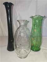 3 vintage glass vases