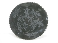 11.5" Lizard Etched Black Glass Plate Chips