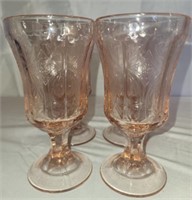 4 pink depression glass goblets