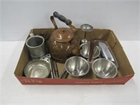 Copper Tea Kettle + Metal Tray Lot
