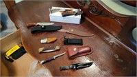 3-hunting knives, 2 jack knives, etc