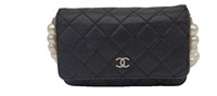 CC Black Quilted Leather Pearl Strap Purse