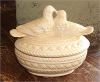 Ceramic Love Birds on Nest Lidded Dish