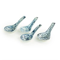 (4) Chinese Desaru Shipwreck Porcelain Soup Spoons