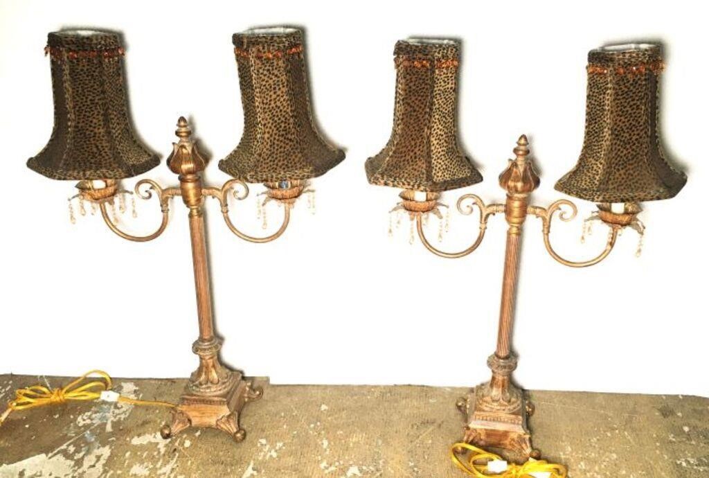 Pair of Candelabra Lamps with Leopard Print
