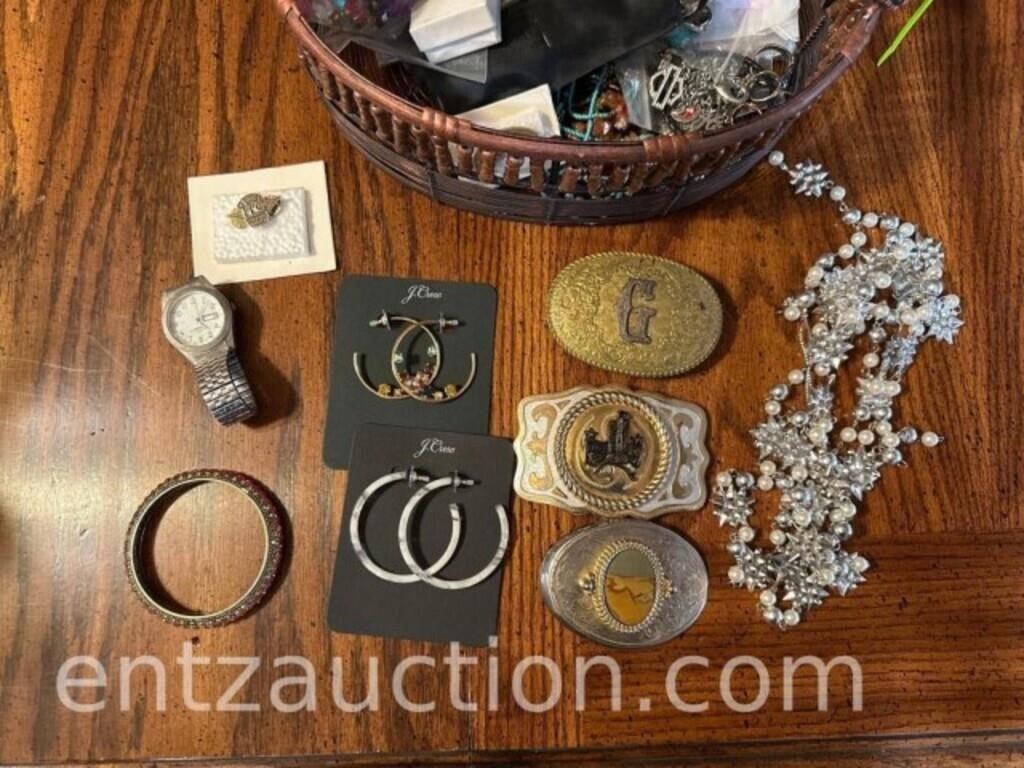 LOT OF MISC. JEWELRY (BELT BUCKLES, RINGS,