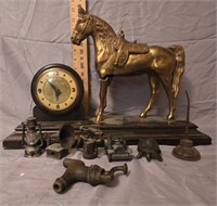 Brass Horse & Clock, Pencil Sharpeners & More
