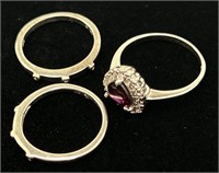 Sterling Rings - Heart Garnet and Stackable Bands