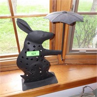 TIN BUNNY RABBIT  CANDLE HOLDER 17"