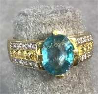 18kt Gold Aquamarine & Diamond Ring