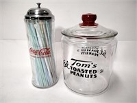 Tom's Toasted Peanuts Jar + Coca Cola Straw Disp.