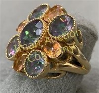 10kt Gold & Multicolor Gems Ring sz 9